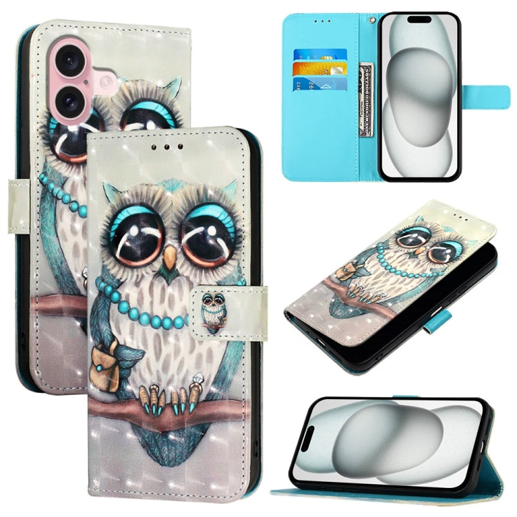 3D Painting Horizontal Flip Leather Phone Case, For iPhone 16 Pro, For iPhone 16 P...