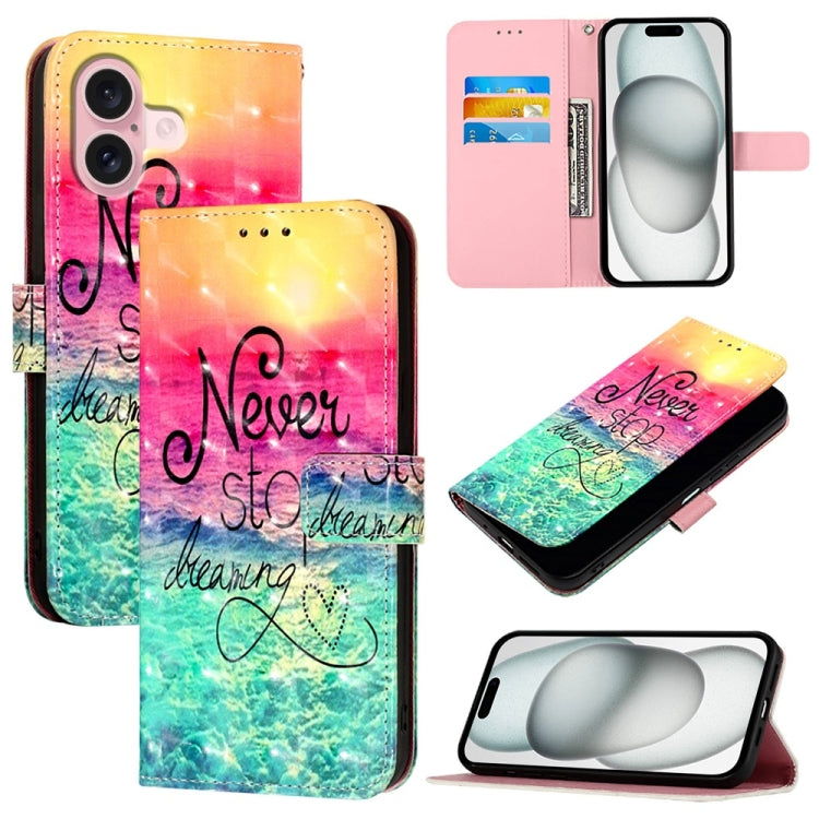 3D Painting Horizontal Flip Leather Phone Case, For iPhone 16 Pro, For iPhone 16 P...