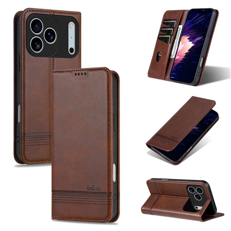 AZNS Magnetic Calf Texture Flip Leather Phone Case, For iPhone 17 Pro Max���������...