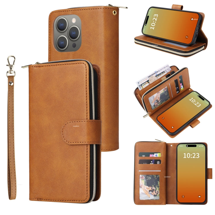 9 Card Slots Zipper Wallet Bag Leather Phone Case, For iPhone 15 Pro Max����������...