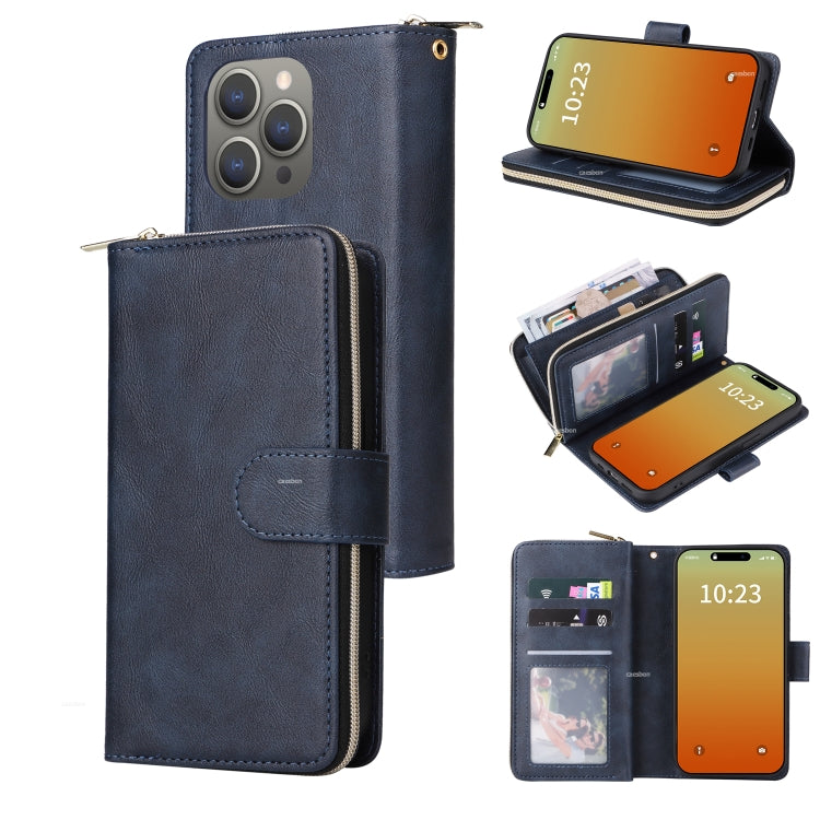 9 Card Slots Zipper Wallet Bag Leather Phone Case, For iPhone 15 Pro Max����������...