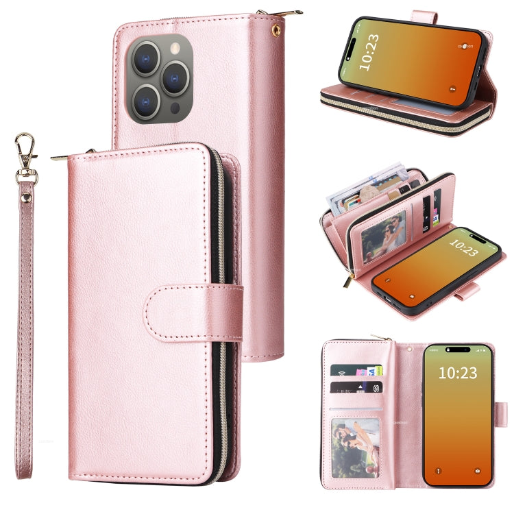 9 Card Slots Zipper Wallet Bag Leather Phone Case, For iPhone 15 Pro Max����������...