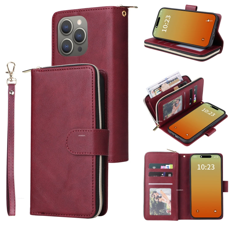 9 Card Slots Zipper Wallet Bag Leather Phone Case, For iPhone 15 Pro Max����������...