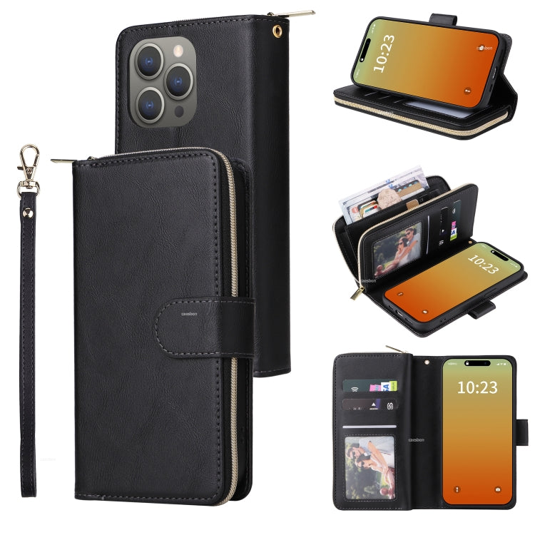 9 Card Slots Zipper Wallet Bag Leather Phone Case, For iPhone 15 Pro Max����������...