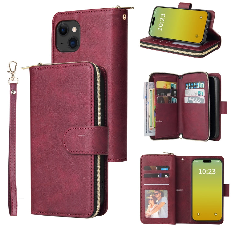 9 Card Slots Zipper Wallet Bag Leather Phone Case, For iPhone 15 Pro Max����������...