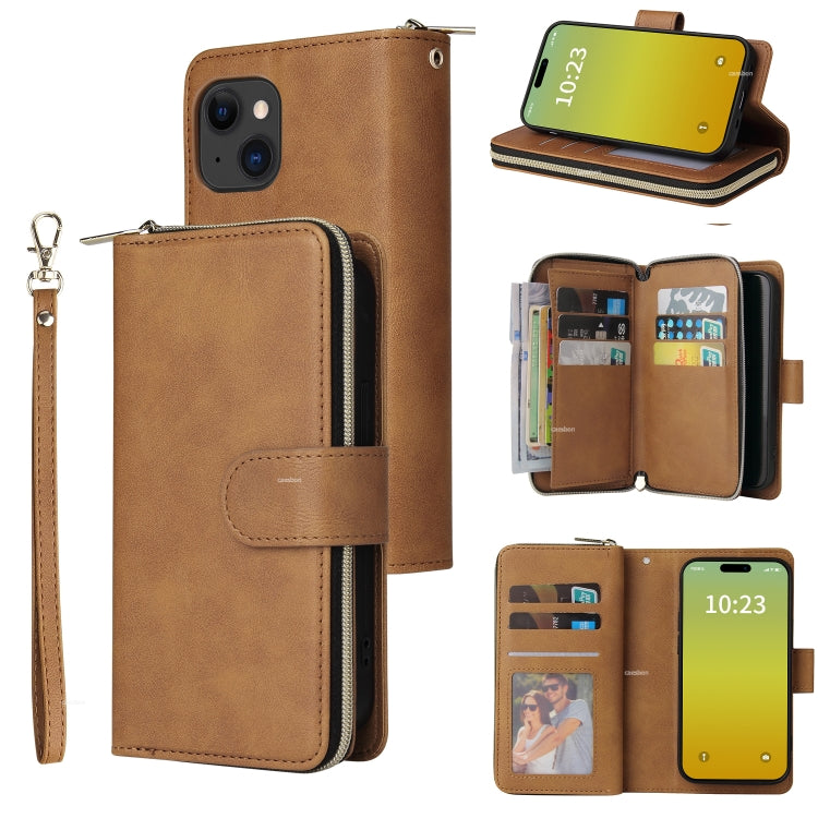 9 Card Slots Zipper Wallet Bag Leather Phone Case, For iPhone 15 Pro Max����������...