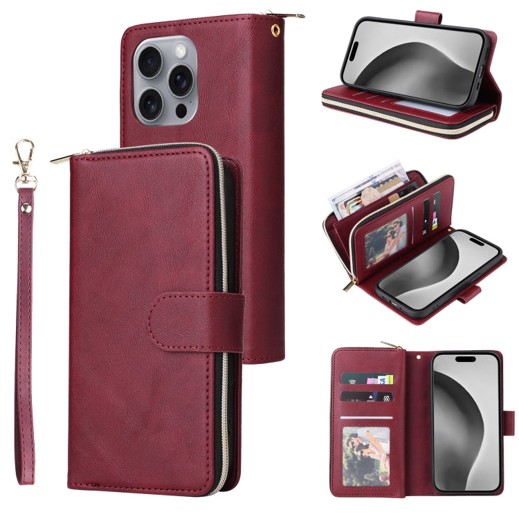 9 Card Slots Zipper Wallet Bag Leather Phone Case, For iPhone 17 Pro Max����������...