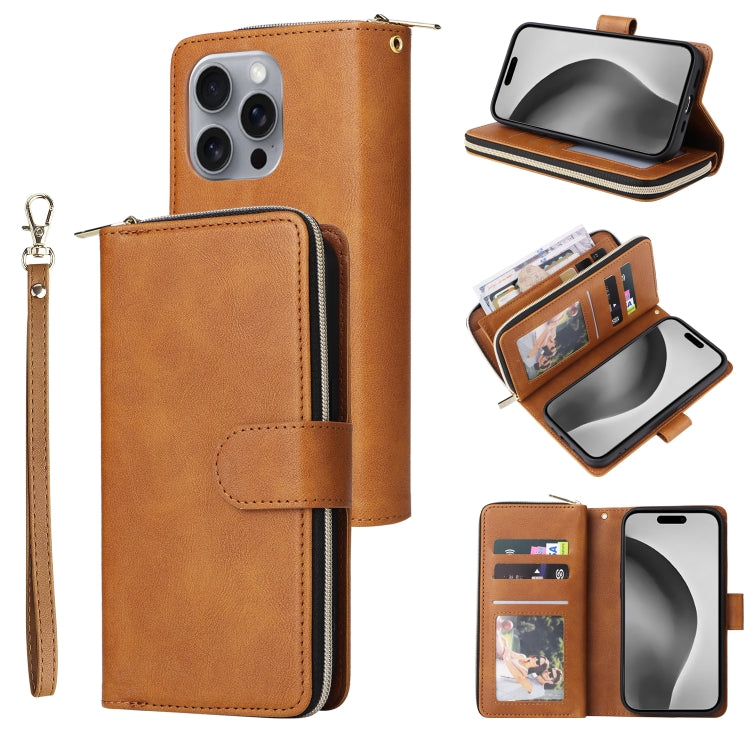 9 Card Slots Zipper Wallet Bag Leather Phone Case, For iPhone 17 Pro Max����������...
