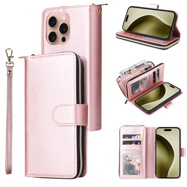 9 Card Slots Zipper Wallet Bag Leather Phone Case, For iPhone 17 Pro Max����������...