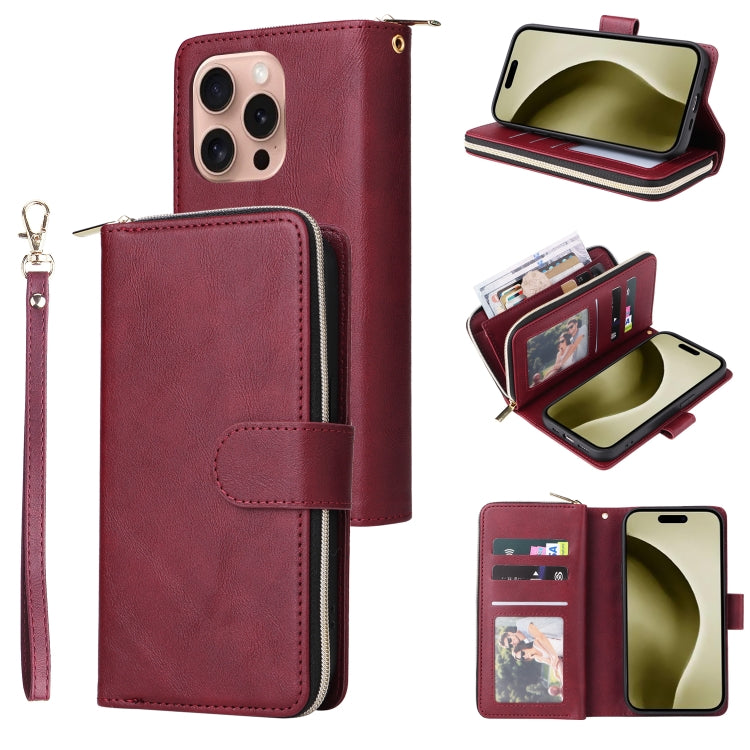 9 Card Slots Zipper Wallet Bag Leather Phone Case, For iPhone 17 Pro Max����������...