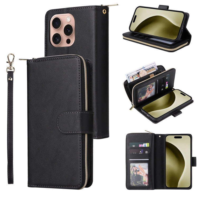 9 Card Slots Zipper Wallet Bag Leather Phone Case, For iPhone 17 Pro Max����������...