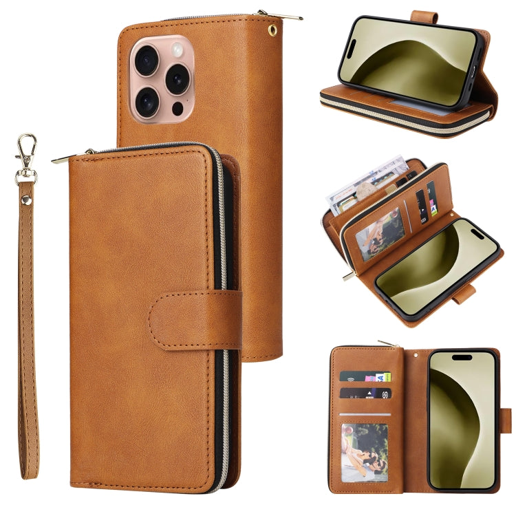 9 Card Slots Zipper Wallet Bag Leather Phone Case, For iPhone 17 Pro Max����������...