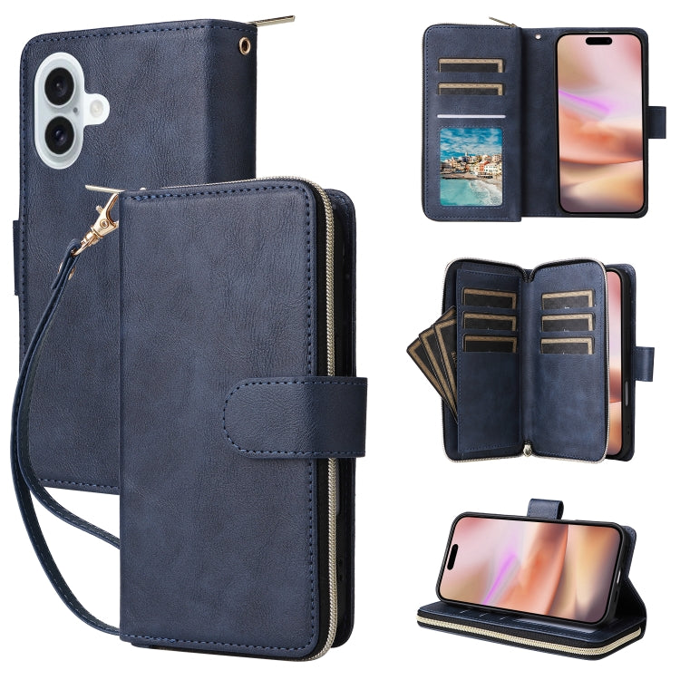 9 Card Slots Zipper Wallet Bag Leather Phone Case, For iPhone 17 Pro Max����������...