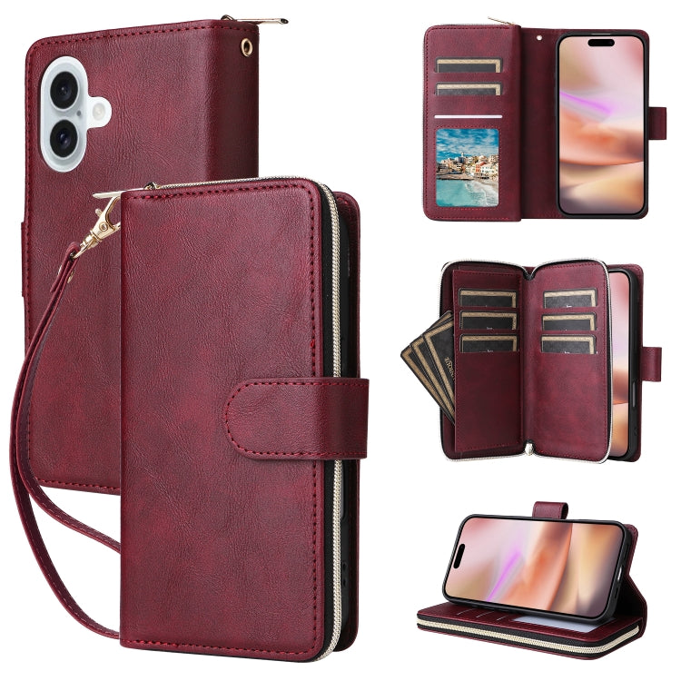 9 Card Slots Zipper Wallet Bag Leather Phone Case, For iPhone 17 Pro Max����������...