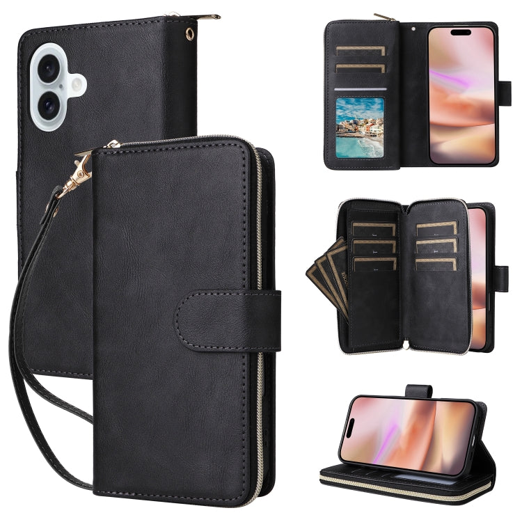 9 Card Slots Zipper Wallet Bag Leather Phone Case, For iPhone 17 Pro Max����������...