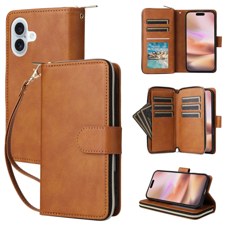 9 Card Slots Zipper Wallet Bag Leather Phone Case, For iPhone 17 Pro Max����������...