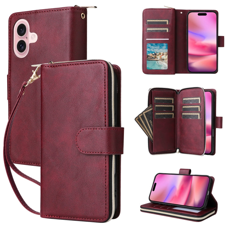 9 Card Slots Zipper Wallet Bag Leather Phone Case, For iPhone 17 Pro Max����������...