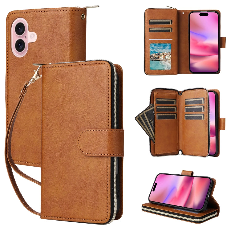 9 Card Slots Zipper Wallet Bag Leather Phone Case, For iPhone 17 Pro Max����������...