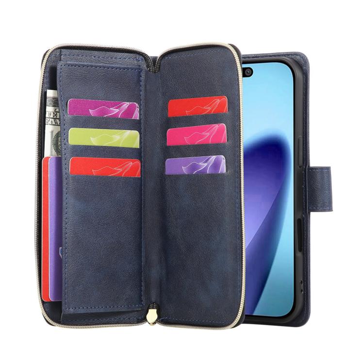 9 Card Slots Zipper Wallet Bag Leather Phone Case, For iPhone 17 Pro Max����������...