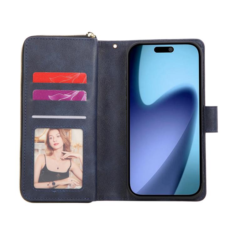 9 Card Slots Zipper Wallet Bag Leather Phone Case, For iPhone 17 Pro Max����������...