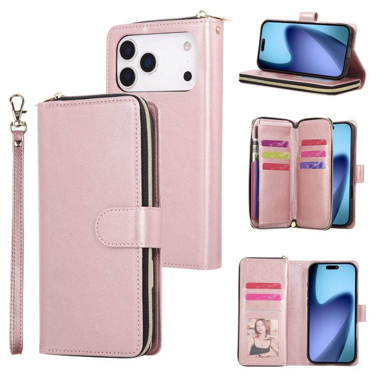 9 Card Slots Zipper Wallet Bag Leather Phone Case, For iPhone 17 Pro Max����������...