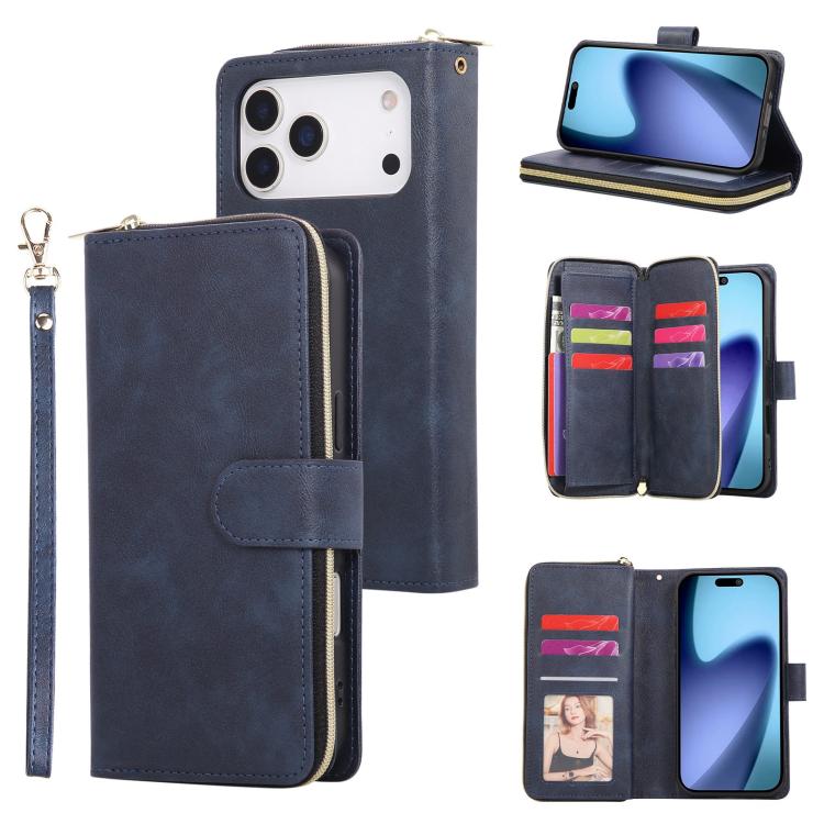 9 Card Slots Zipper Wallet Bag Leather Phone Case, For iPhone 17 Pro Max����������...
