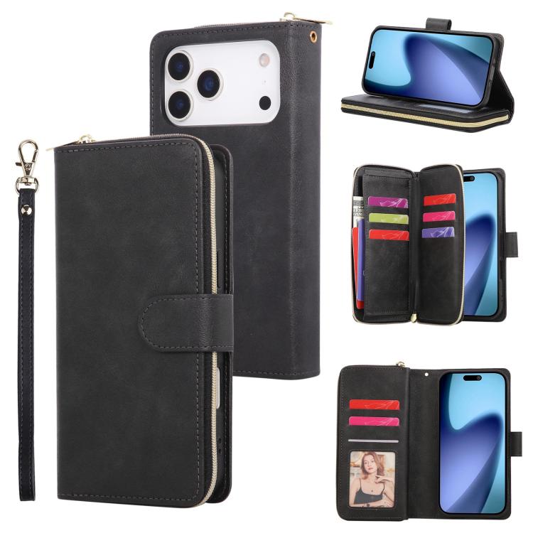 9 Card Slots Zipper Wallet Bag Leather Phone Case, For iPhone 17 Pro Max����������...