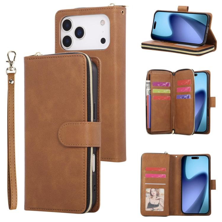 9 Card Slots Zipper Wallet Bag Leather Phone Case, For iPhone 17 Pro Max����������...