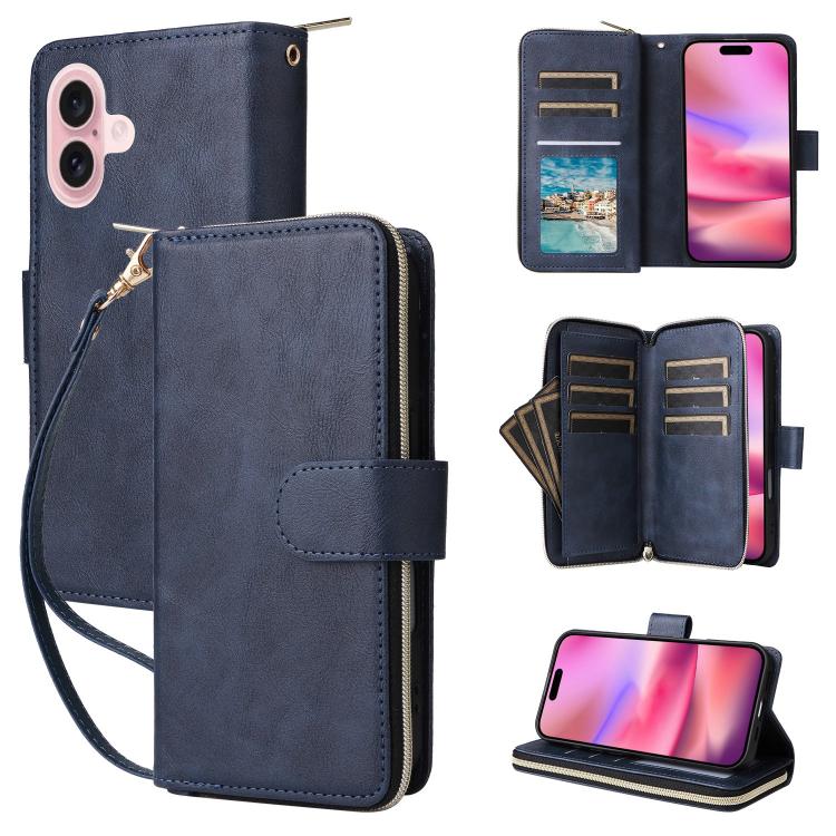 9 Card Slots Zipper Wallet Bag Leather Phone Case, For iPhone 17 Pro Max����������...