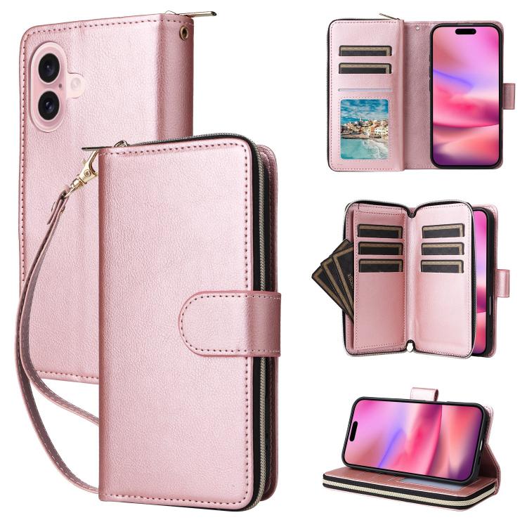 9 Card Slots Zipper Wallet Bag Leather Phone Case, For iPhone 17 Pro Max����������...