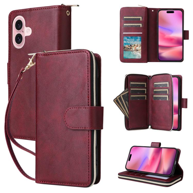 9 Card Slots Zipper Wallet Bag Leather Phone Case, For iPhone 17 Pro Max����������...
