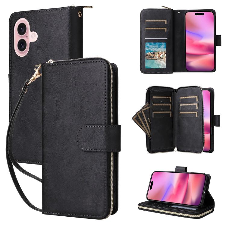 9 Card Slots Zipper Wallet Bag Leather Phone Case, For iPhone 17 Pro Max����������...