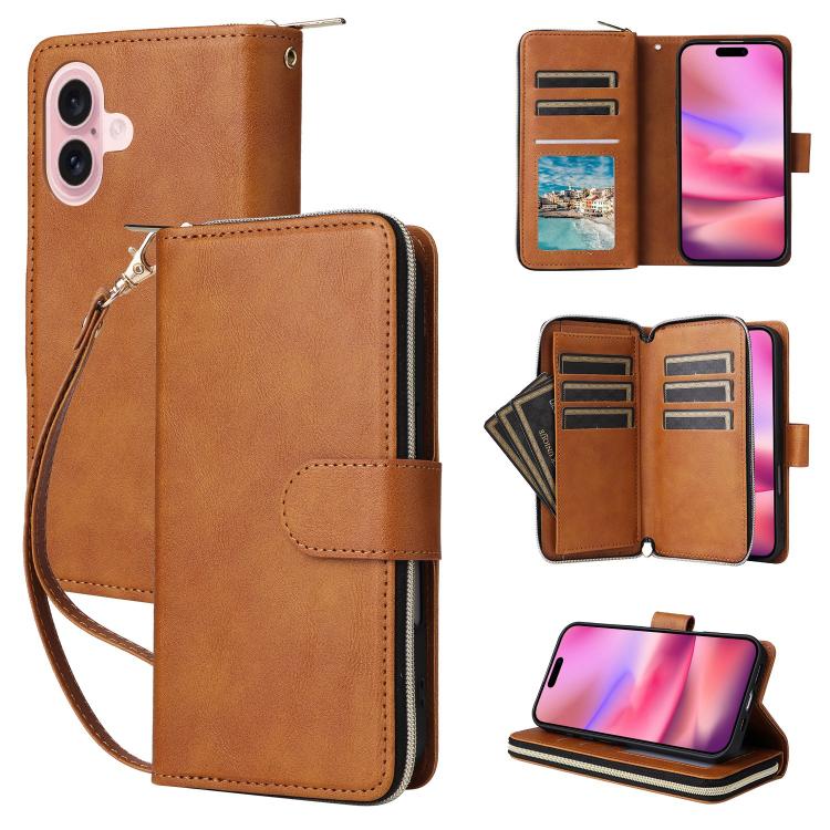 9 Card Slots Zipper Wallet Bag Leather Phone Case, For iPhone 17 Pro Max����������...