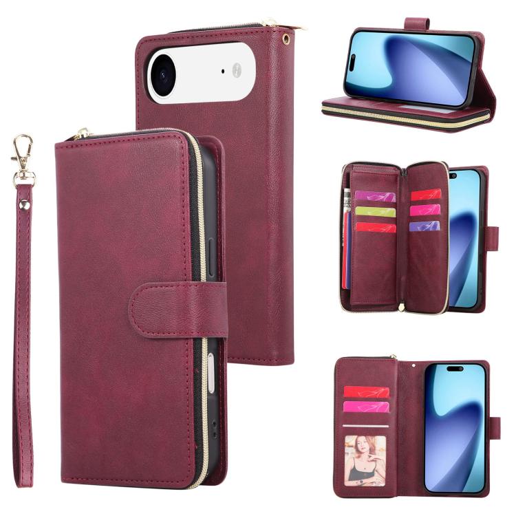 9 Card Slots Zipper Wallet Bag Leather Phone Case, For iPhone 17 Pro Max����������...