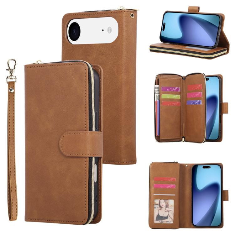 9 Card Slots Zipper Wallet Bag Leather Phone Case, For iPhone 17 Pro Max����������...