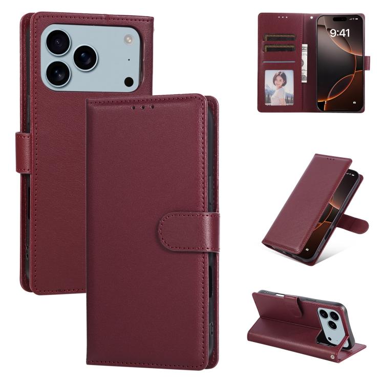 3-Card Slots Multifunctional Leather Phone Case, For iPhone 17 Pro Max������������...