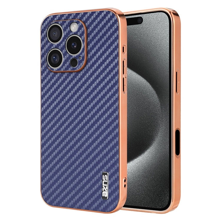 AZNS Electroplated Edge Carbon Fiber Texture Phone Case, For iPhone 17 Pro Max����...
