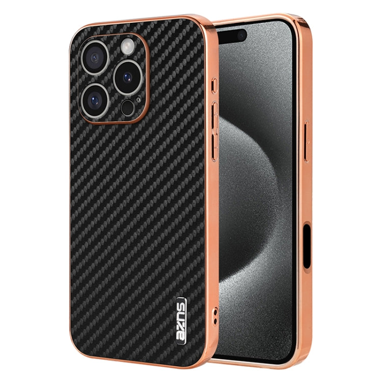 AZNS Electroplated Edge Carbon Fiber Texture Phone Case, For iPhone 17 Pro Max����...