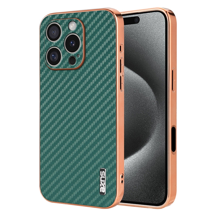 AZNS Electroplated Edge Carbon Fiber Texture Phone Case, For iPhone 17 Pro Max����...