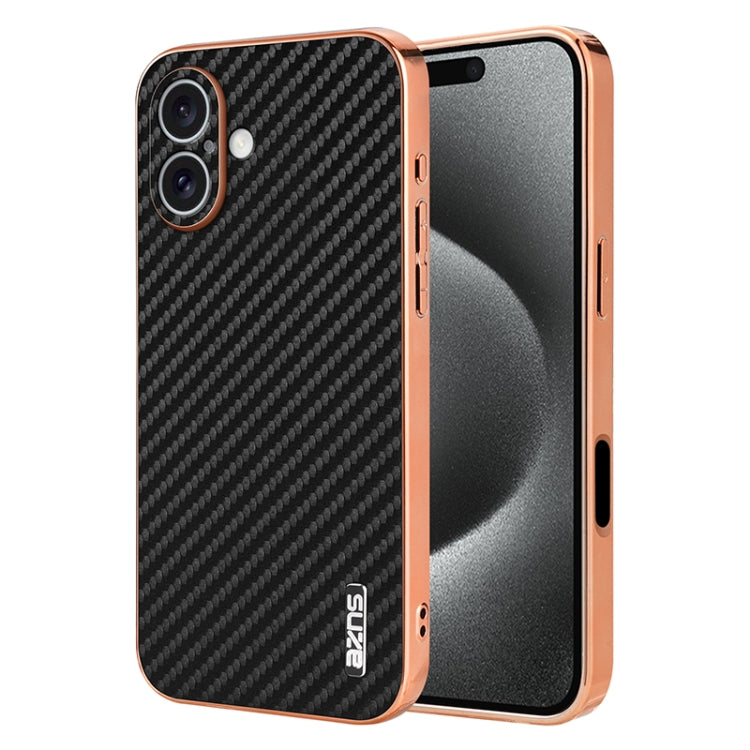 AZNS Electroplated Edge Carbon Fiber Texture Phone Case, For iPhone 17 Pro Max����...