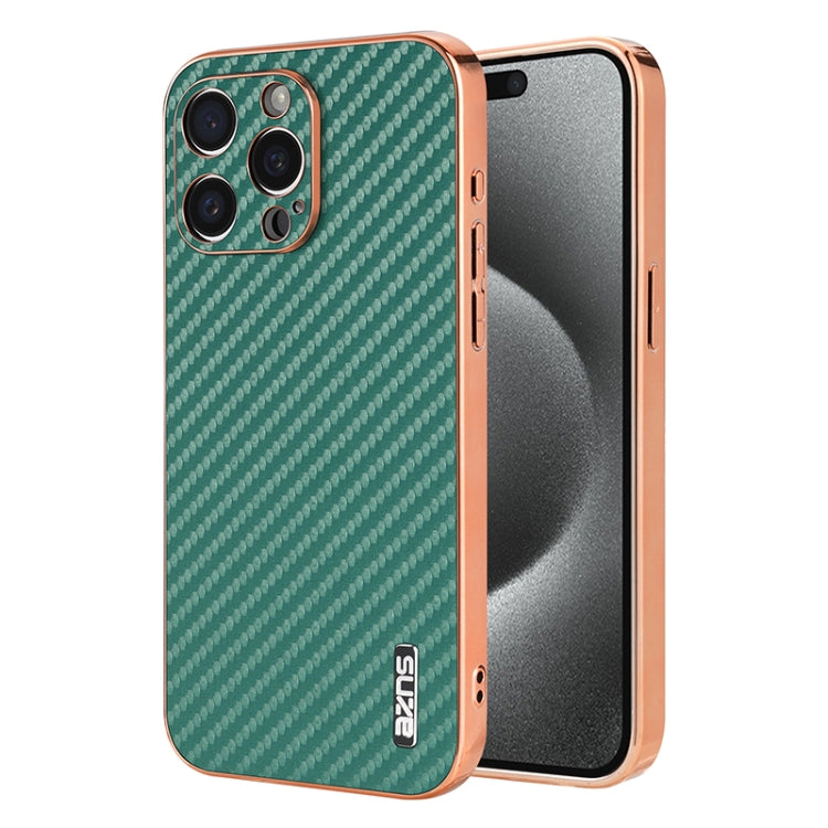 AZNS Electroplated Edge Carbon Fiber Texture Phone Case, For iPhone 17 Pro Max����...