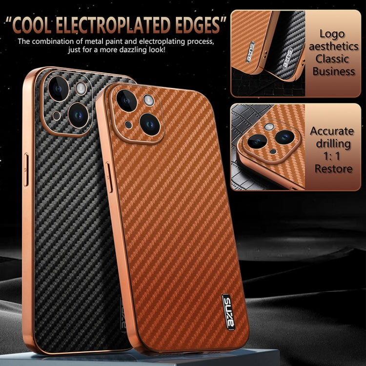 AZNS Electroplated Edge Carbon Fiber Texture Phone Case, For iPhone 15������������...