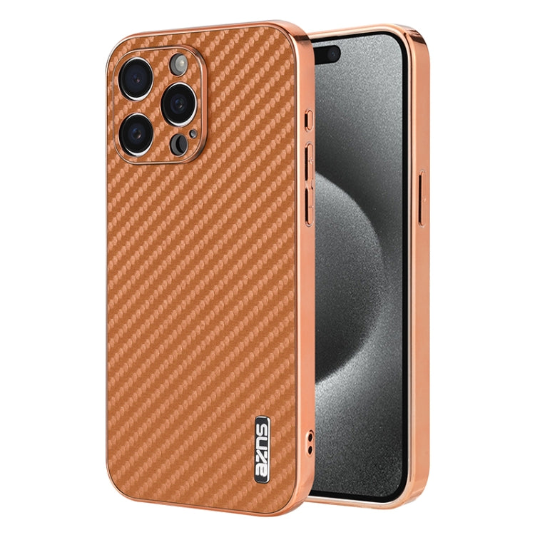 AZNS Electroplated Edge Carbon Fiber Texture Phone Case, For iPhone 15������������...