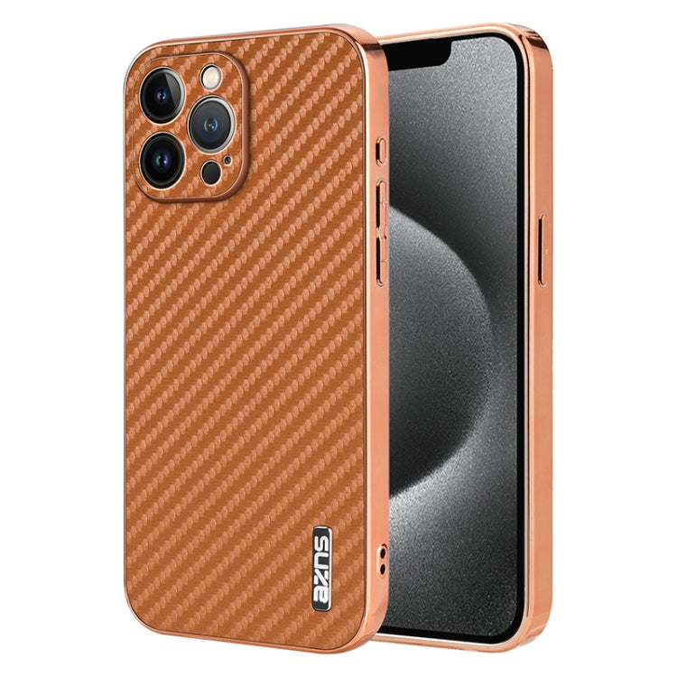 AZNS Electroplated Edge Carbon Fiber Texture Phone Case, For iPhone 15������������...