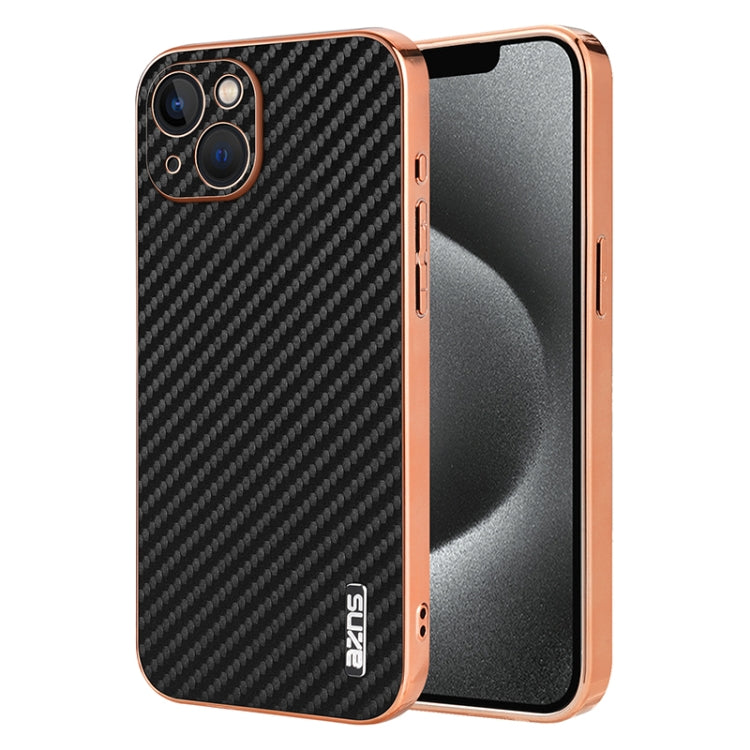 AZNS Electroplated Edge Carbon Fiber Texture Phone Case, For iPhone 15������������...
