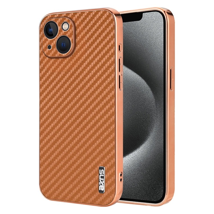 AZNS Electroplated Edge Carbon Fiber Texture Phone Case, For iPhone 15������������...