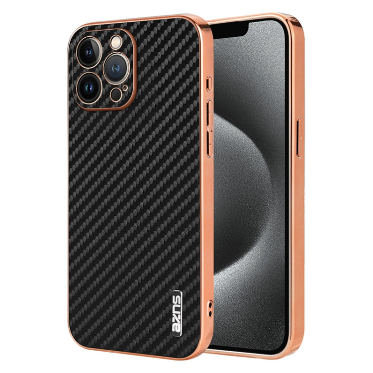 AZNS Electroplated Edge Carbon Fiber Texture Phone Case, For iPhone 15������������...