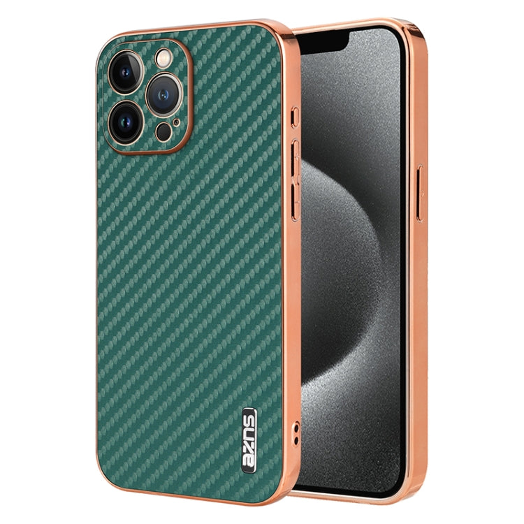 AZNS Electroplated Edge Carbon Fiber Texture Phone Case, For iPhone 15������������...