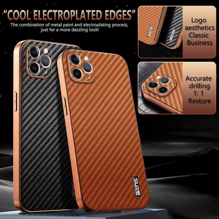 AZNS Electroplated Edge Carbon Fiber Texture Phone Case, For iPhone 11 Pro