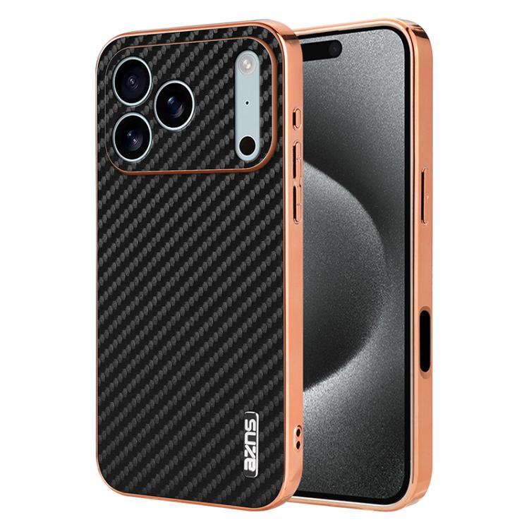 AZNS Electroplated Edge Carbon Fiber Texture Phone Case, For iPhone 17 Pro Max����...